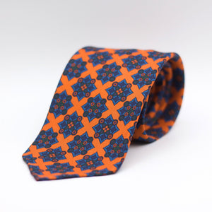 Cruciani & Bella 100% Printed Silk 36 oz UK fabric Unlined Orange, Blue, Light Blue and Green Unlined Tie Handmade in Italy 8 x 150 cm