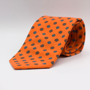 Cruciani & Bella - Printed Madder Silk  - Orange, Blue and Brown Tie