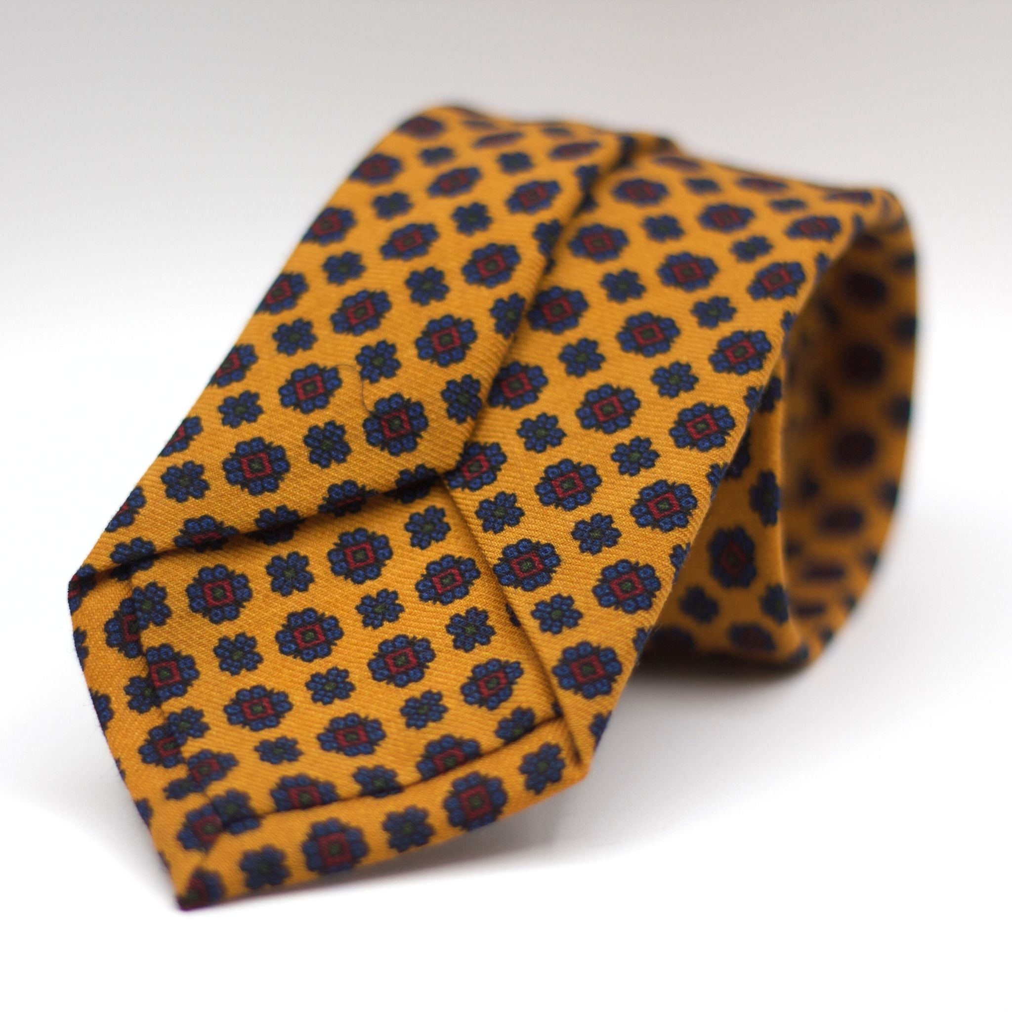 Holliday & Brown for Cruciani & Bella 100% Printed Wool  Tipped Orange, Blue and Burgundy Motif Tie Handmade in Italy 8 cm x 148 cm