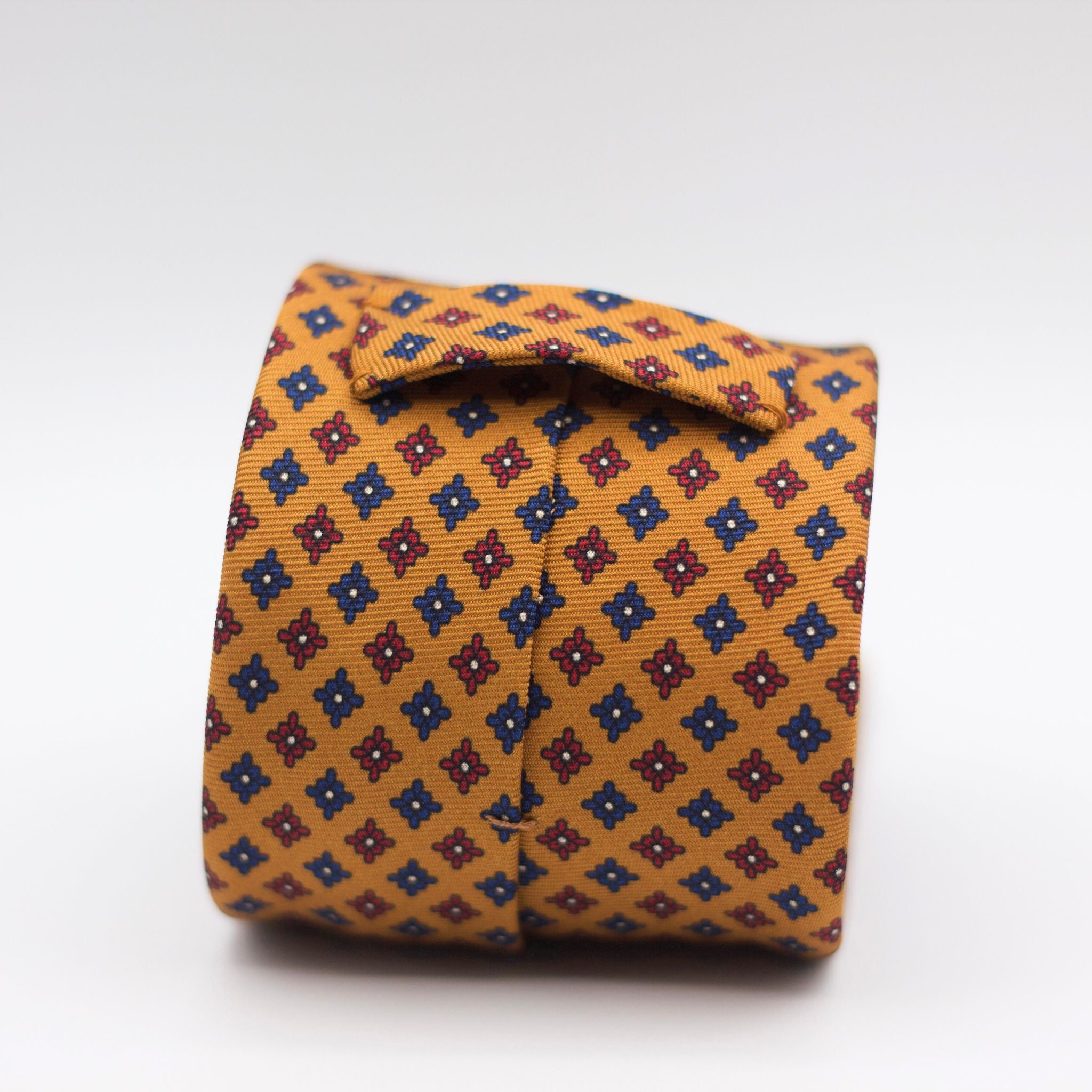 Holliday & Brown for Cruciani & Bella 100% Printed Silk Self-Tipped Orange, Blue and Red motif tie Handmade in Italy 8 cm x 150 cm