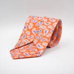 Cruciani &amp; Bella 100% Printed Silk Silk Made in England&nbsp; Self-tipped Orange, Blue and White Paisley Motif Tie 8 cm x 150 cm Handmade in &nbsp;England