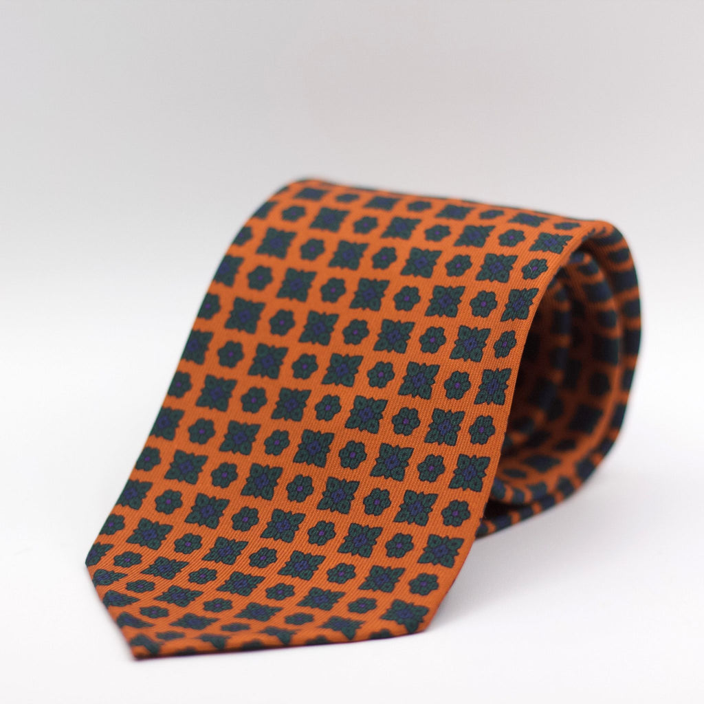 Cruciani & Bella 100% Printed Silk Unlined Orange, Green,Blue and Purple Unlined Tie Handmade in England 8 x 153 cm