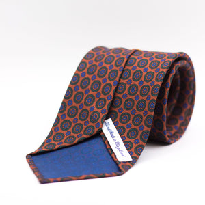 Cruciani & Bella 100% Printed Silk Unlined Orange, Green and Blue Motif Unlined Tie Handmade in England 8 x 153 cm