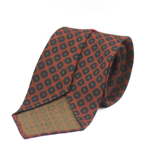 Cruciani & Bella 100%  Printed Wool  Unlined Hand rolled blades Orange, Green and Blue Motifs Tie Handmade in Italy 8 cm x 150 cm