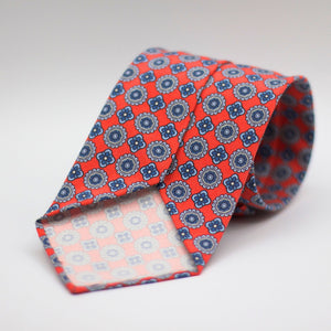 Cruciani & Bella 100% Printed Madder Silk  Italian fabric Unlined tie Pale Red, Blue and Light Blue Unlined Tie Handmade in Italy 8 cm x 150 cm