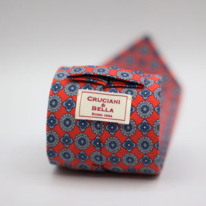 Cruciani & Bella 100% Printed Madder Silk  Italian fabric Unlined tie Pale Red, Blue and Light Blue Unlined Tie Handmade in Italy 8 cm x 150 cm