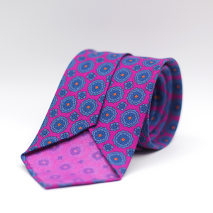 Cruciani & Bella 100% Printed Silk 36 oz UK fabric Unlined Pink , Blue, Light Blue and Orange  Motif Unlined Tie Handmade in Italy 8 x 150 cm