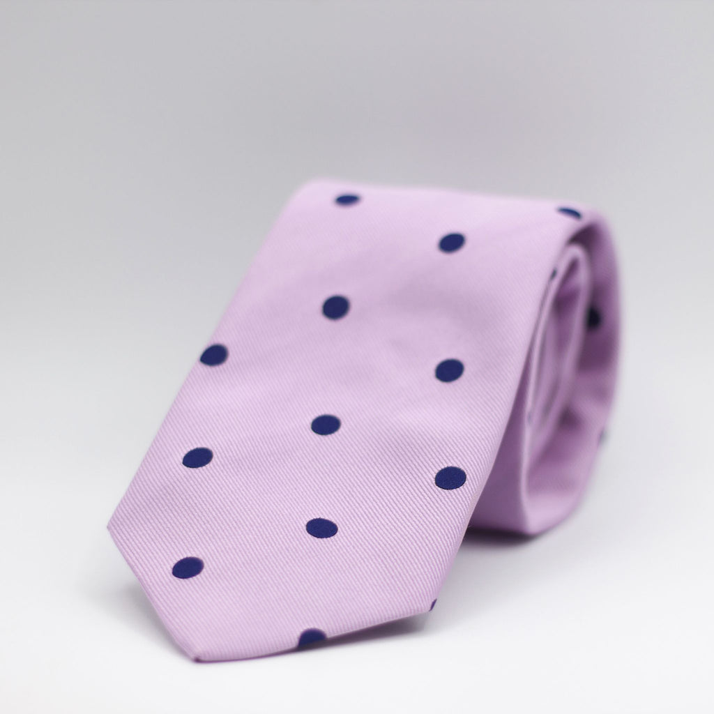 Cruciani & Bella 100% Silk Made in England Jacquard  Self-Tipped Pink, Blue dots Tie Handmade in Italy 8 cm x 150 cm