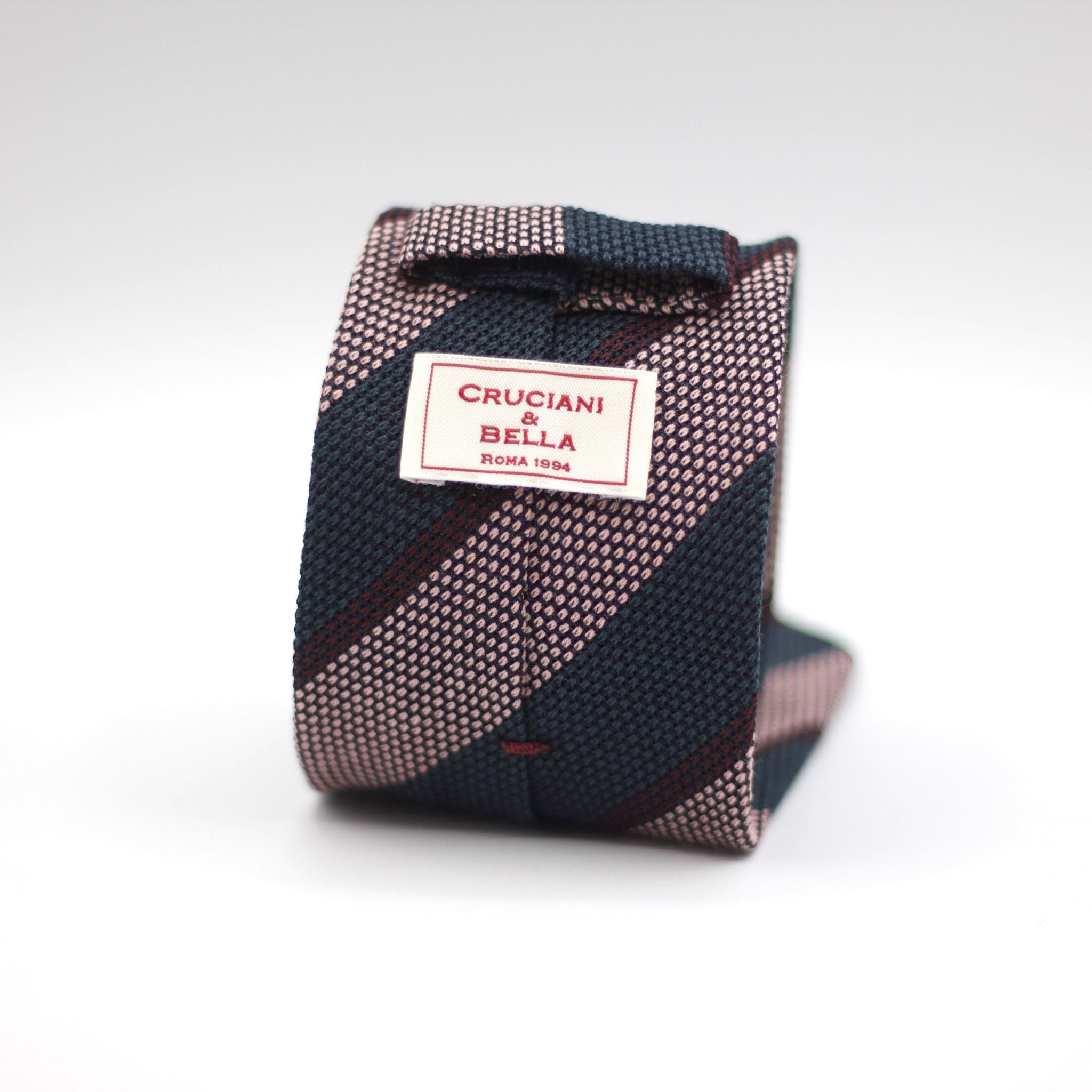 Cruciani & Bella - Silk Garza grossa Unlined - Pink, Green and Brown Striped Tie 