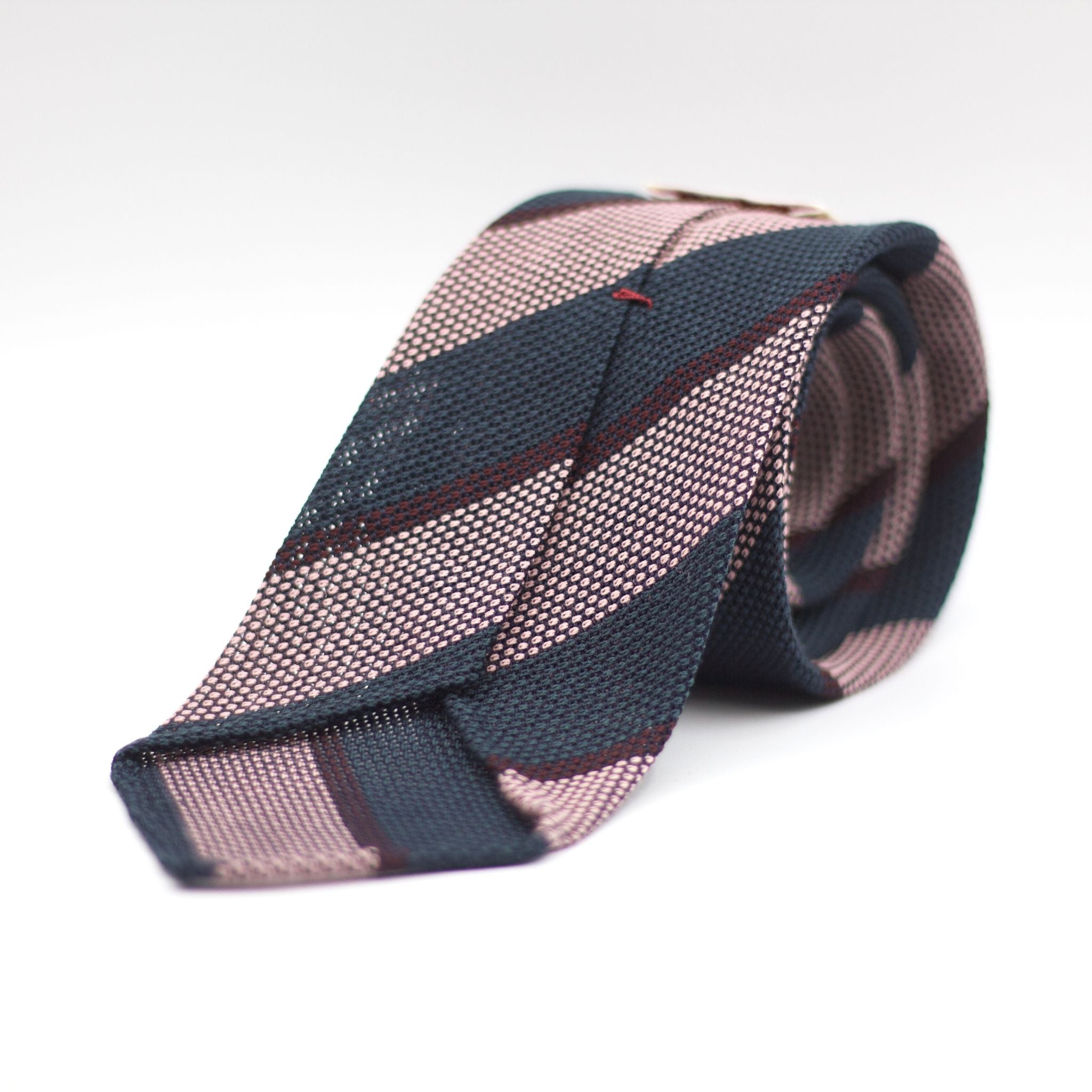 Cruciani & Bella - Silk Garza grossa Unlined - Pink, Green and Brown Striped Tie 