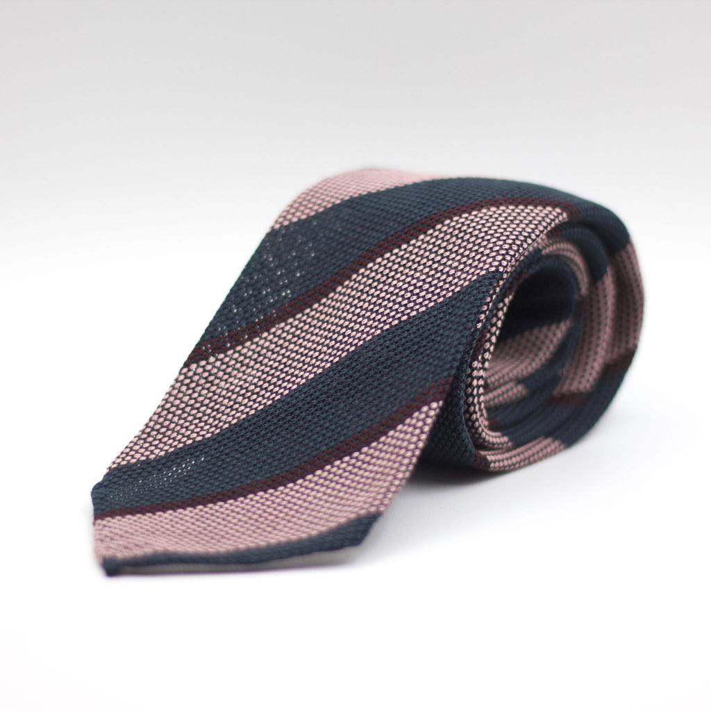 Cruciani & Bella - Silk Garza grossa Unlined - Pink, Green and Brown Striped Tie 