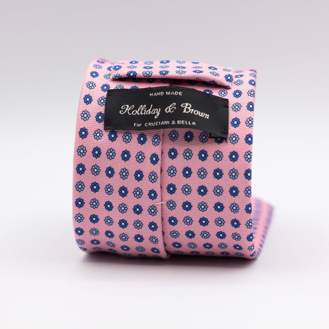 Holliday & Brown - Printed Silk - Pink, Light Blue and Blue Daisies Tie