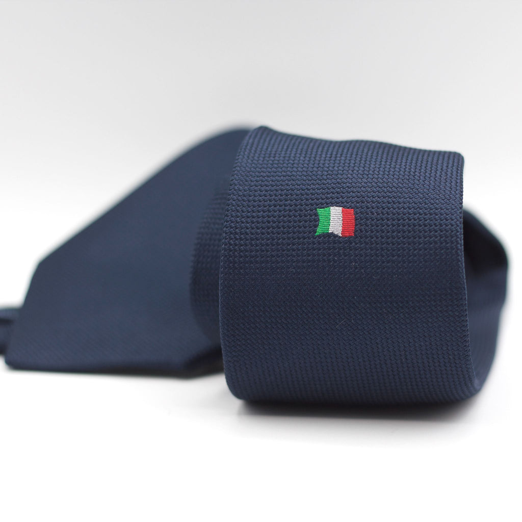 Cruciani & Bella - Woven Jacquard Silk - Plain Navy Tie, Italian Flag Embroidery #4462