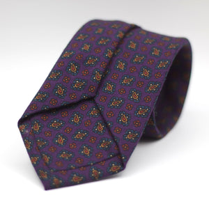 Holliday & Brown for Cruciani & Bella 100% Printed Wool  Self-Tipped Plum, Blue, Red and Brown Motif Tie Handmade in Italy 8 cm x 148 cm