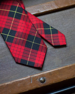Cruciani &amp; Bella 100% Woven Jacquard Silk Self Tipped Red, Black and Yellow Tartan Tie Handmade in Italy 8 cm x 150 cm