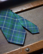 Cruciani &amp; Bella 100% Woven Jacquard Silk Self Tipped Blue and Green, Yellow and Light Blue Tartan Tie Handmade in Italy 8 cm x 150 cm