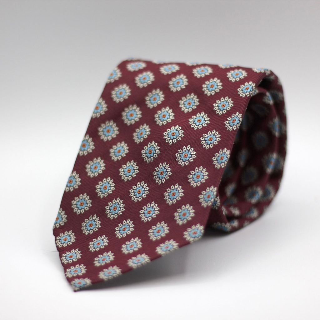 Cruciani & Bella 100% Woven Jacquard Silk Unlined Burgundy, Grey, light Blue and Copper Unlined Tie Handmade in England 8 x 153 cm