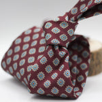 Cruciani & Bella 100% Woven Jacquard Silk Unlined Burgundy, Grey, light Blue and Copper Unlined Tie Handmade in England 8 x 153 cm