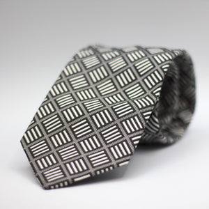 Drake's for Cruciani e Bella 100% Silk Jacquard Grey, black and white optical print tie Handmade in London, England 8 cm x 150 cm