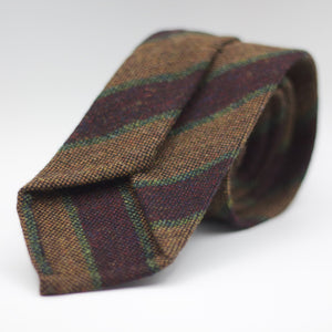 Cruciani & Bella 100% Shetland Tweed  Unlined Hand rolled blades Brown, Burgundy and Green stripes Handmade in Italy 8 cm x 150 cm