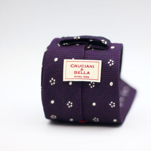 Cruciani & Bella 100% Silk Garza Fina Woven in Italy Unlined Hand rolled blades Purple and White Moti Handmade in Italy 8 cm x 150 cm