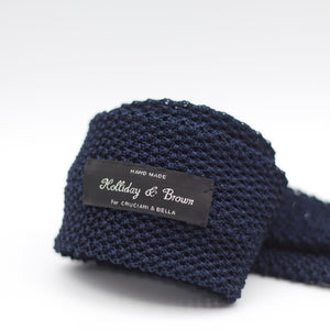 Holliday & Brown  100% Knitted Silk Handmade in Como, Italy Dark Blue tie 6 cm x 145 cm