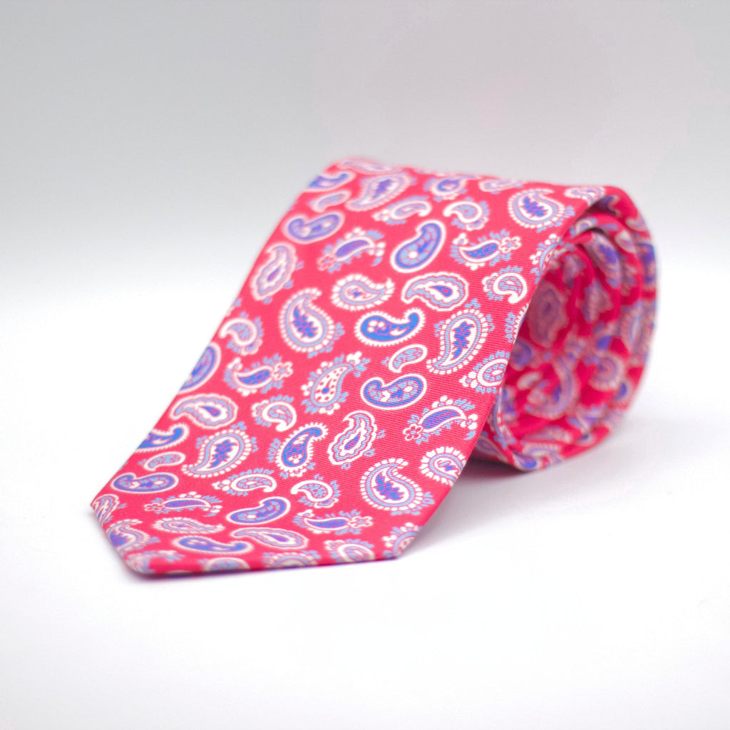 Cruciani &amp; Bella 100% Printed Silk Silk Made in England&nbsp; Self-tipped Pink, Blue and White Paisley Motif Tie 8 cm x 150 cm Handmade in &nbsp;England