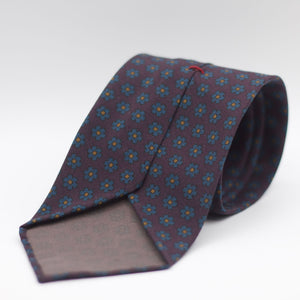 Cruciani & Bella 100% Printed Madder Silk  Italian fabric Unlined tie Prune, Blue and Beige Motif Unlined Tie Handmade in Italy 8 cm x 150 cm