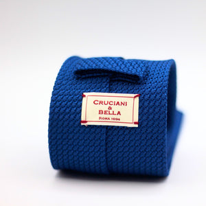 Cruciani & Bella 100% Silk Grenadine Garza Grossa Woven in Italy Tipped Prussian Blue plain tie Handmade in Italy 8 cm x 150 cm