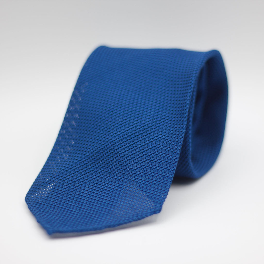 Cruciani & Bella 100% Silk Grenadine garza fina  Unlined Hand rolled blades Prussian Blue plain tie Handmade in Italy 8 cm x 150 cm