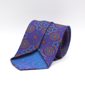 Cruciani & Bella 100% Printed Silk 36 oz UK fabric Unlined Purple. Red , Blue and Orange  Motif Unlined Tie Handmade in Italy 8 x 150 cm