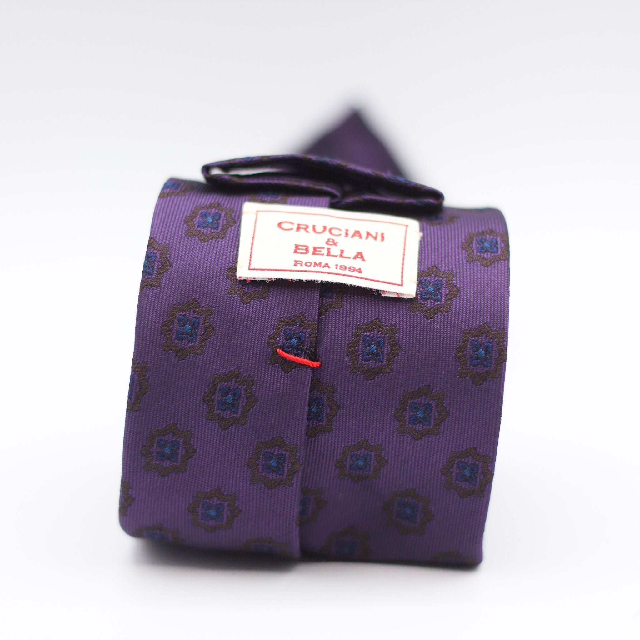 Cruciani & Bella 100% Woven Jacquard Silk Unlined Purple, Blue and Brown Unlined Tie Handmade in England 8 x 153 cm