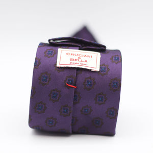 Cruciani & Bella 100% Woven Jacquard Silk Unlined Purple, Blue and Brown Unlined Tie Handmade in England 8 x 153 cm