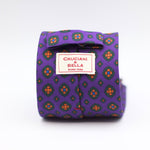 Cruciani & Bella 100% Printed Silk Tipped Purple, Green, Orange and Blue Motif Tie  8 cm x 150 cm Handmade in Italy
