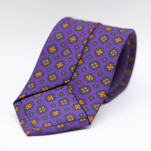 Cruciani & Bella 100% Printed Silk Tipped Purple, Green, Orange and Blue Motif Tie  8 cm x 150 cm Handmade in Italy