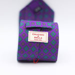 Cruciani & Bella 100% Printed Silk 36 oz UK fabric Unlined Purple, Green, Red and Blue Motif Unlined Tie Handmade in Italy 8 x 150 cm