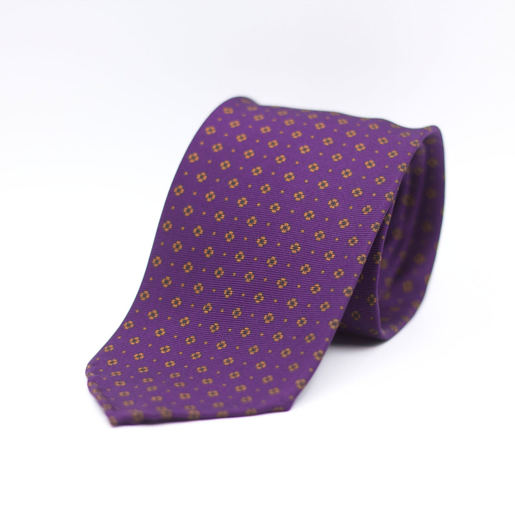 Cruciani & Bella 100% Printed Silk 36 oz UK fabric Unlined Purple, Orange  Motif Unlined Tie Handmade in Italy 8 x 150 cm