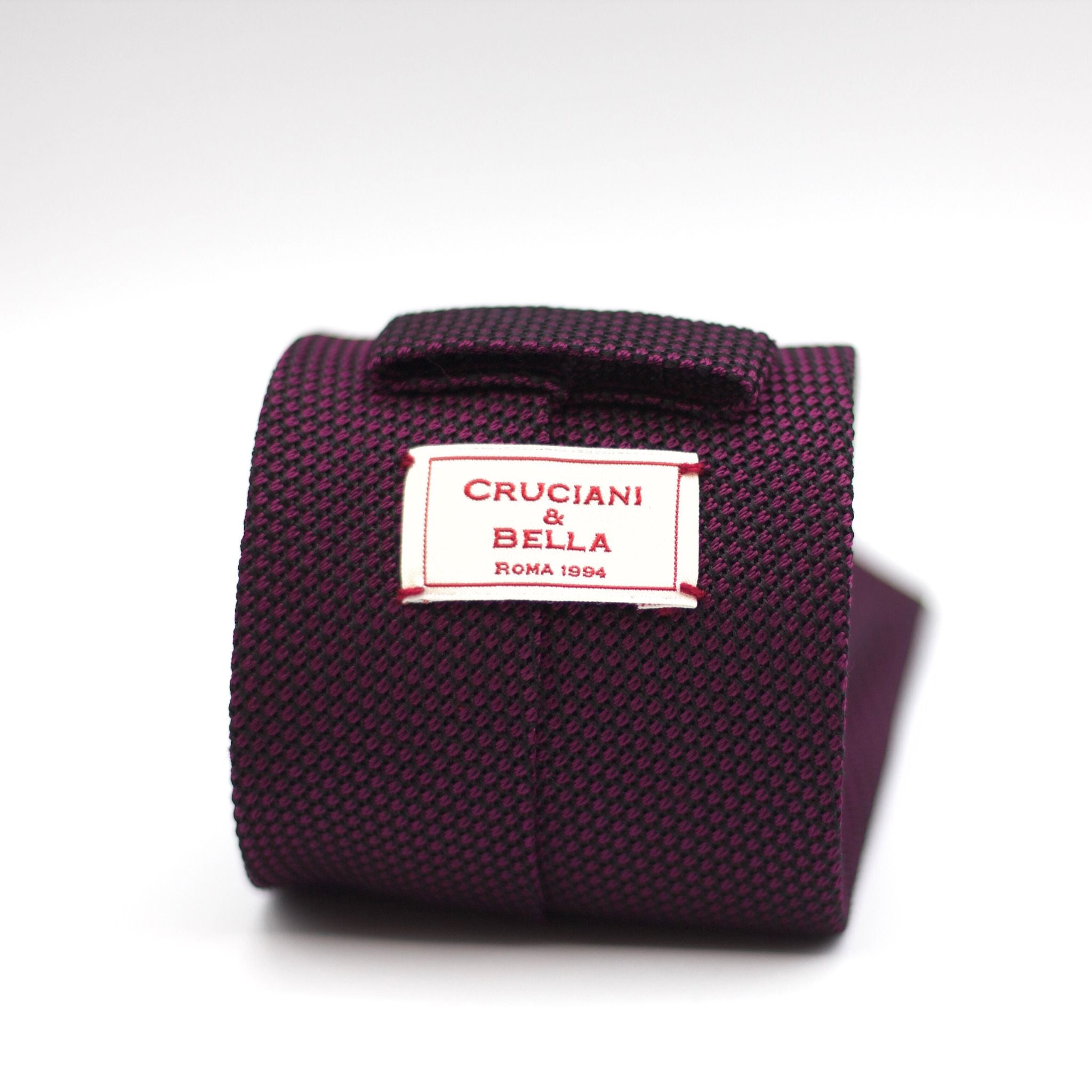 Cruciani & Bella 100% Silk Grenadine garza fina  Tipped Hand rolled blades Purple and black  tie Handmade in Italy 8 cm x 150 cm