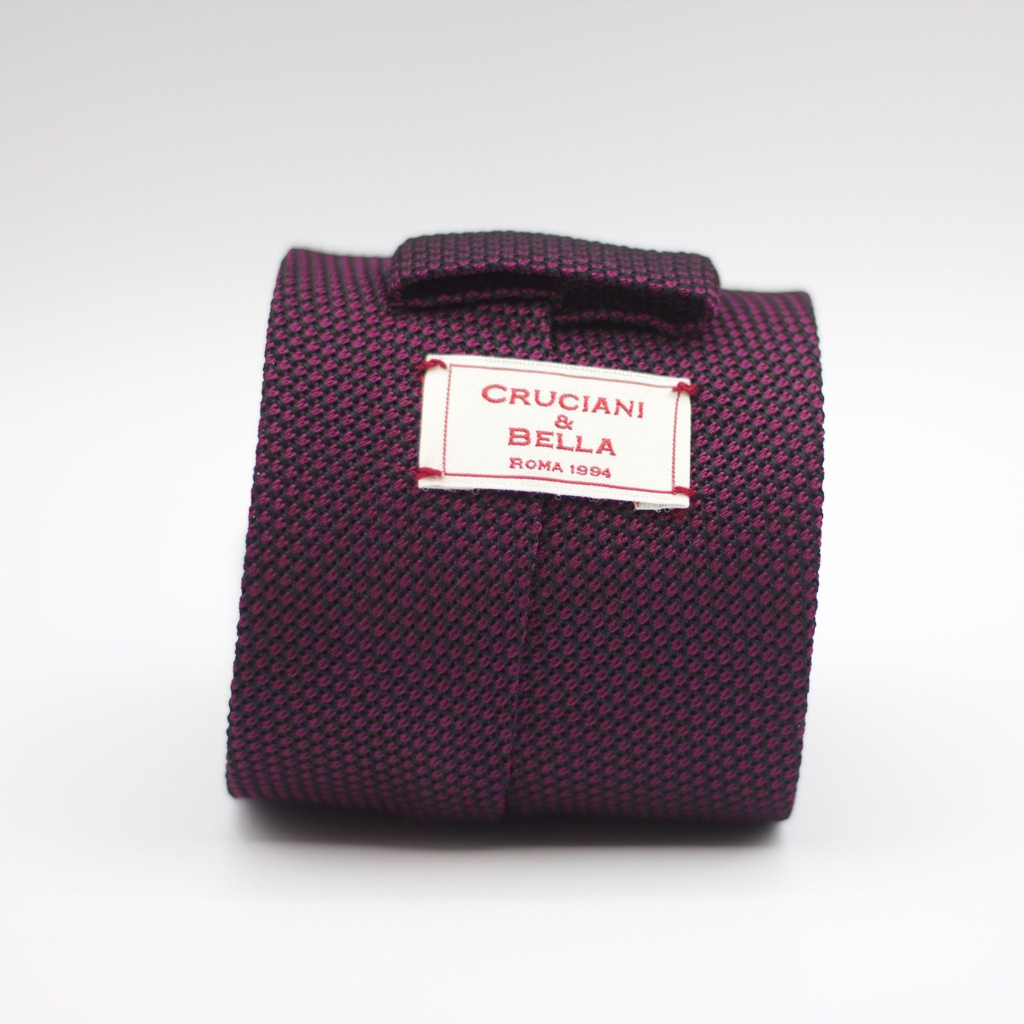 Cruciani & Bella 100% Silk Grenadine Garza Fina Woven in Italy Unlined Hand rolled blades Purple and black plain  tie Handmade in Italy 8 cm x 150 cm