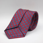 Cruciani & Bella 100% Silk Printed Self-Tipped Red, Blue, Grey and Pink Motif Tie Handmade in Rome, Italy. 8 cm x 150 cm