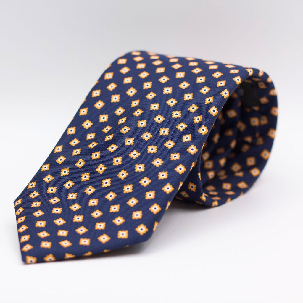 Holliday & Brown for Cruciani & Bella 100% printed Silk Self Tipped Blue, yellow and White motif tie Handmade in Italy 8 cm x 150 cm