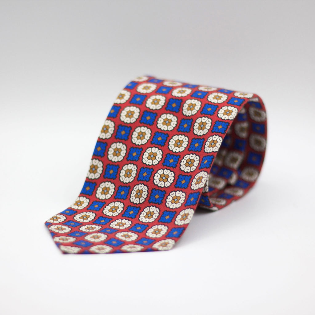 Cruciani & Bella - Printed Madder Silk  - Unlined - Red, Blue, Off White and Beige Tie 