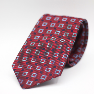 Cruciani & Bella 100% Silk Made in England Jacquard  Tipped Red, Blue and Light Blue  Motif Tie Handmade in Italy 8 cm x 150 cm