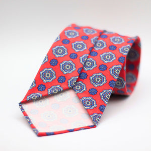 Cruciani & Bella - Printed Madder Silk  - Red, Blue and Light Blue Motif Unlined Tie #8038