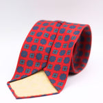 Cruciani & Bella 100%  Printed Wool  Unlined Hand rolled blades  Red, Blue and Light Blue Motifs Tie Handmade in Italy 8 cm x 150 cm