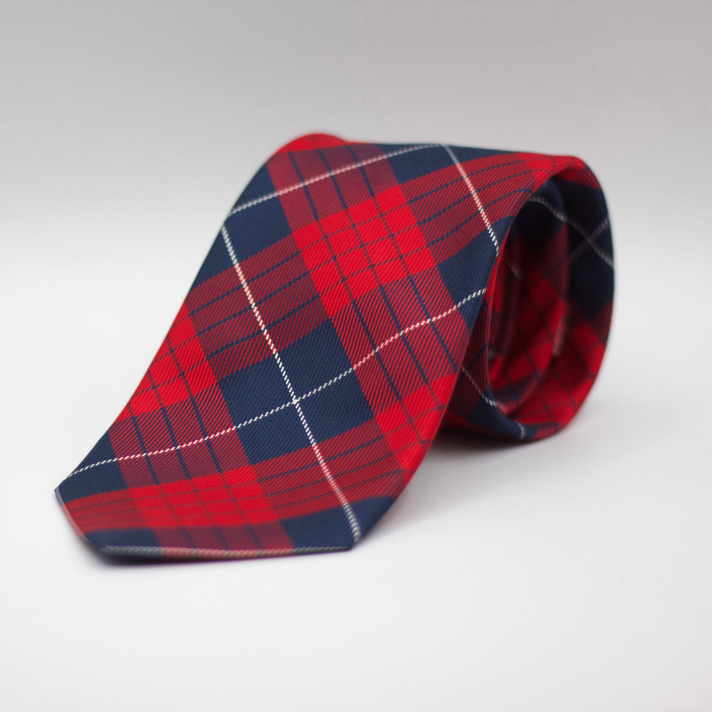 Cruciani &amp; Bella 100% Woven Jacquard Silk Self Tipped Red, Blue and White Tartan Tie Handmade in Italy 8 cm x 150 cm