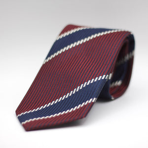 Holliday & Brown for Cruciani e Bella 100% Jacquard Silk Red, Blue and White stripe tie Handmade in Italy 8 cm x 150 cm #6425