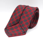 Holliday & Brown for Cruciani & Bella 100% Printed Wool  Self-Tipped Red, Brown and Blue Motif Tie Handmade in Italy 8 cm x 148 cm