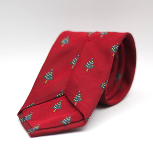 Cruciani & Bella 100% silk Tipped Red, Christmas Trees  embroidery motif Tie Made in England 8 cm x 150 cm