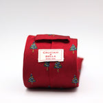 Cruciani & Bella 100% silk Tipped Red, Christmas Trees  embroidery motif Tie Made in England 8 cm x 150 cm